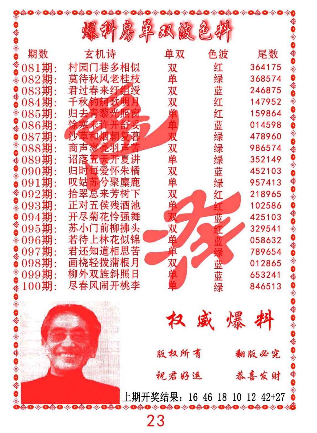 089期爆料房单双波色料[图]